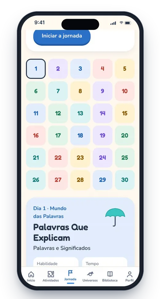 Tela da jornada de 30 dias com os dias numerados
